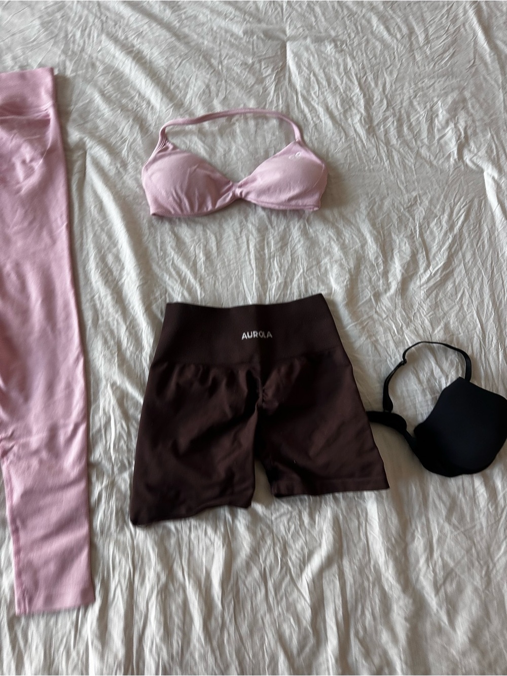 Women’s High-Waist Brown Tech Shorts with Pink Bralette